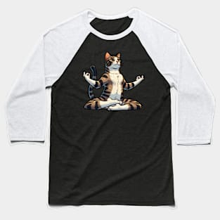 Zen Cat Yoga Pose - Mindfulness Feline Illustration Baseball T-Shirt